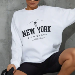 White New York Downtown Graphic Printed Sweatshirt