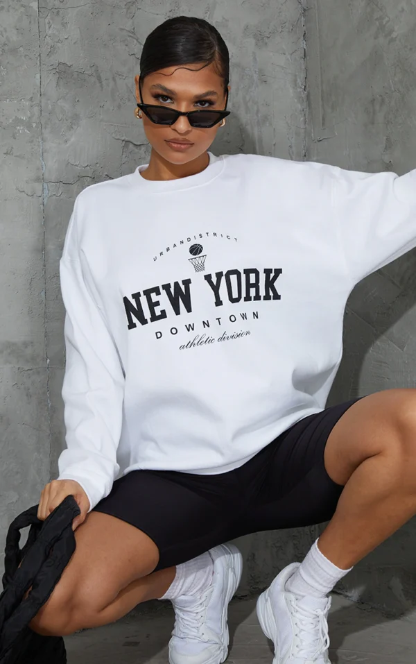 White New York Downtown Graphic Printed Sweatshirt